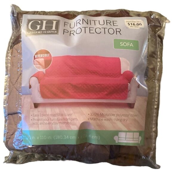 REVERSIBLE QUILTED SOFA COVER FURNITURE PROTECTOR BROWN AND TAN 71”x110” - Picture 4 of 4